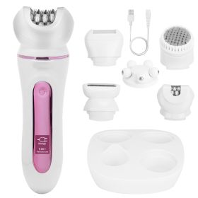 1Pc 5 In 1 Electric Body Epilator Rechargeable Women's Grooming Kit Epilator Shaver Facial Brush Callus Remover 5 Point Massager With LED Light LED Di