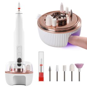 1Pc Portable Cordless Electric Nail Drill Kit Charging Base With UV Nail Dryer 6Pcs Nail Drill Bits 5Speeds Direction Control Timer Setting For Acryli
