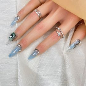 GGDDSHA Handmade Press On Nails, Luxury &Custom Fake Nails 3D Handmade Reusable UVFinished False Nails, Hand-Painted Nail,Nebula Glint (Option: L)