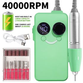 40000RPM Nail Drill Professional Cordless Electric Nail Drill Machine Rechargeable Portable Acrylic Gel Grinder Tools With 6 Bits And Sanding Bands Fo (Color: Green)
