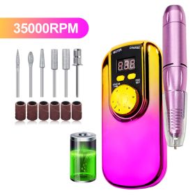 Portable Electric Nail Drill Cordless,35000 RPM Electric Nail File With Holder,Rechargeable Nail Drill E Filer For Nails,Electric Nail Buffer Nail Fil (Option: Golden)