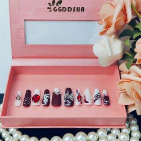 GGddsha New Shiny Crystal Long Press On Nails WithDiamonds Reusable PMA Acrylic Handmade Nails FullDeluxe 3D Crystal Fake Nails W Box Gift For Women,S (Option: M)