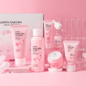 Skin Care Set JAPAN SAKURA Women Beauty Gift Sets Skin Care Kit With Cleanser, Toner, Lotion, Serum, Eye Cream, Face Cream Travel Kit For Women T (Option: Suit)