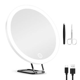 White-Black Options -- 1Pc 30X Magnifying Mirror With Light 3 Colors Dimmable Brightness Included Tweezer Scissor Travel Magnifying Makeup Mirror With (Color: White)