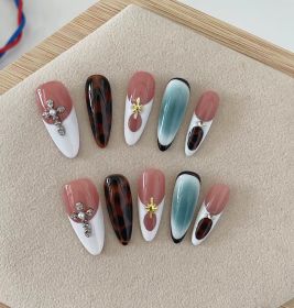 Autumn And Winter Blooming Hand-painted Maillard White Elegant High-end Long Handmade Wear Manicure (Option: Almond-L)