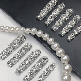 GGddsha Queen Of Haute Style Full Diamond Long NailsPMMA Acrylic Handmade Full Deluxe 3D Crystal Fake Nailsw Box, Gift For Women,Luxe Divinity (Option: M)