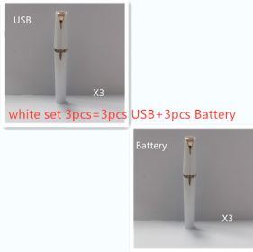 Mini Electric Eyebrow Trimmer Lipstick Brows Pen Hair Remover Painless Razor Epilator with LED Light (Option: White set-3pcs)
