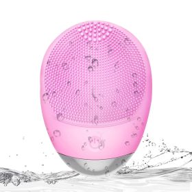 High Frequency Vibration Silicone Facial Cleansing Brush USB Rechargeable Electric Waterproof Silicone Facial Cleanser Thanksgiving Gift Christmas Gif (Color: Pink)