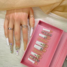 GGDDSHA Nails Press On Nails Medium Fake Nails FalseNails With 3D Flower Designs Nail Press Ons French TipHandmade Acrylic Artificial Nails Summer Nat (Option: M)