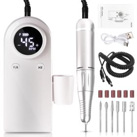 45000RPM Professional Nail Drills Kit With 6 Drill Bits, Portable Electric Nail Drill For Acrylic Nails Gel Polishing Removing, Rechargeable Nail File (Color: Silver)