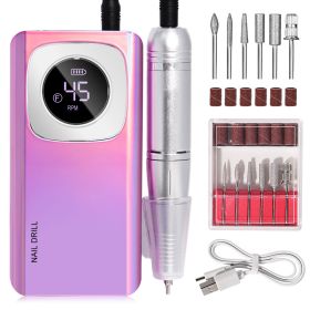 Rechargeable Electric Nail File Professional - 45000RPM Portable Efile Nail Drill Kit, Cordless E File Nail Drill Machine For Acrylic Gel Nails Salon (Color: Purple)