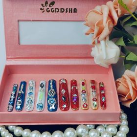 GGddsha Long Handmade PMMA Acrylic Nails With MultiColor Strap Stars Rhinestones Butterfly Design Reusable FullCoverage False Nails Ladies False Nail (Option: M)