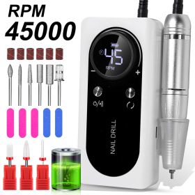 Professional Electric Nail Drill Machine, 45000RPM Rechargeable E-File Nail Drill Cordless, Electric Nail File Kit, Portable Electronic Grinder, Suita (Color: White)