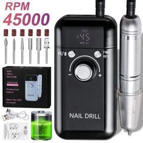 Electric Nail Drill Professional 45000RPM - Rechargeable Nail Drill Kit Portable Electric Nail File With Complete Bits For Acrylic Nails Gel Polishing (Color: Black)