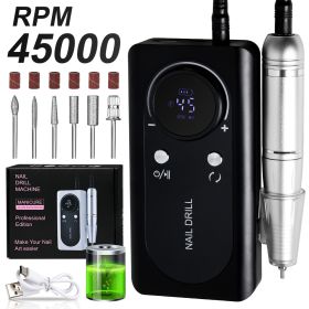 Professional Electric Nail Drill Machine, 45000RPM Rechargeable E-File Nail Drill Cordless, Electric Nail File Kit, Portable Electronic Grinder, Suita (Color: Black)