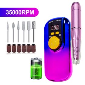 Portable Electric Nail Drill Cordless,35000 RPM Electric Nail File With Holder,Rechargeable Nail Drill E Filer For Nails,Electric Nail Buffer Nail Fil (Option: Bule)