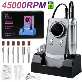 Electric Nail Drill Professional - 45000RPM Rechargeable Nail File With Bits & Base For Acrylic Gel Nails, Professional Nail Drill Manicure Pedicure P (Option: Gray)