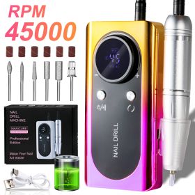 Professional Electric Nail Drill Machine, 45000RPM Rechargeable E-File Nail Drill Cordless, Electric Nail File Kit, Portable Electronic Grinder, Suita (Color: Gold)