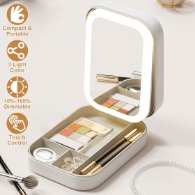 1Pc Portable Travel Makeup Bag With LED Mirror Rechargeable Beauty Mirror With 3 Color Light Dimmable Brightness Waterproof Cosmetic Bag With 4 Compar (Color: White)