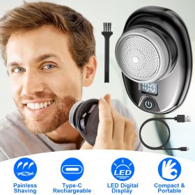 Gold-Blue-Black Color Options 1Pc Portable Electric Shaver With LED Digital Display Type-C Rechargeable Electric Razor For Men Electric Beard Trimmer (Color: Black)