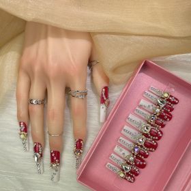 GGDDSHA Nails 10pcs Handmade Press On Nails - GlitterGold Diamond Extra Long Stiletto Reusable Gel UV FinishedFalse Nails, Designer Fashion 3D Hand-pa (Option: M)