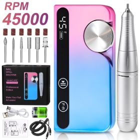 Professional Electric Nail Drill, 45000 RPM Cordless E-File Machine, With 12 Bits, Sanding Bands, LCD Display Electric Nail File For Acrylic Gel Nails (Option: Color)