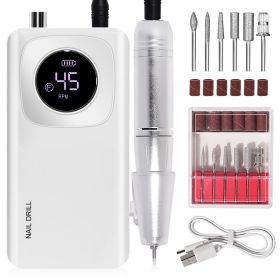 Rechargeable Electric Nail File Professional - 45000RPM Portable Efile Nail Drill Kit, Cordless E File Nail Drill Machine For Acrylic Gel Nails Salon (Color: White)