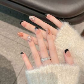 French Black Edge Classic Style Handmade Wearable Manicure (Option: Small Size S-2543 Ultra Short Ladder)